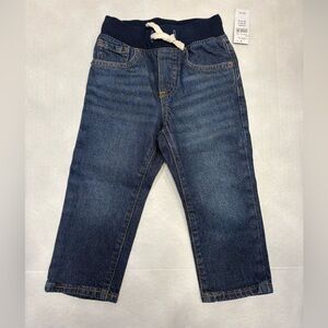 NWT Baby Gap Dark Wash Slim Tie Elastic Waist Denim Jeans Toddler Boy 2T Preppy